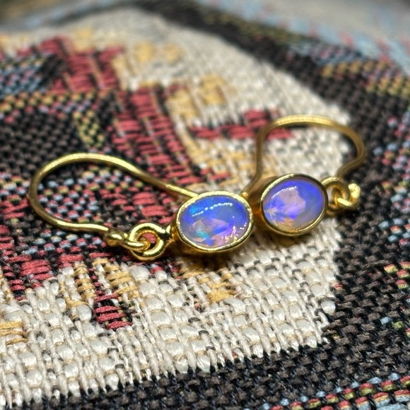 Blue Haze Lightning Ridge Australian Dangle Opal 18k Gold Custom Earrings - Picture 3 of 6